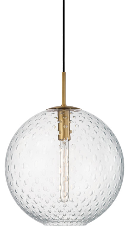 Rousseau 1 Light Pendant, Aged Brass, Blue, 19" H X 16" W X 16" D