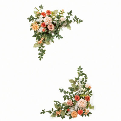 Welcome Sign Flowers, Wedding Floral Swag, 2pcs Artificial Arch Decorations Rose Greenery Arrangement Ceremony Reception Garden Easel Entryway Outdoor Not Include Sign
