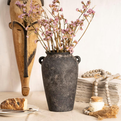 Handcrafted Vase With Distressed Finish, Rustic Farmhouse Decor, Unique Textured Stoneware For Mantel Or Living Room Centerpiece