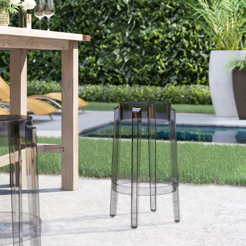Charles Outdoor Bar Stool, Smoke Gray, 25.59"