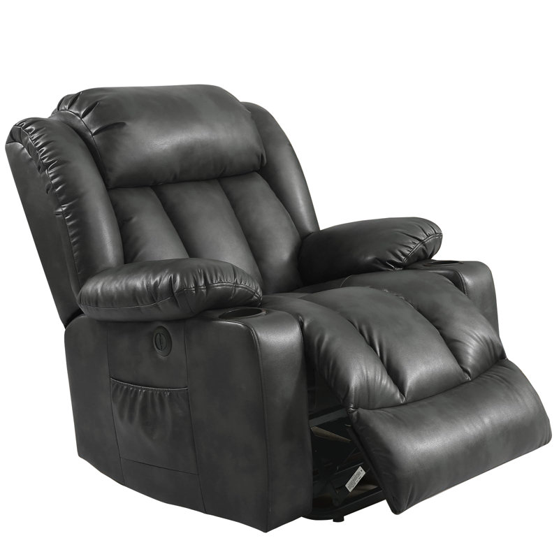 Power Lift Recliner Chair Electric Leather Heated Massage Chair with USB Port and Cupholder, Silver Gray