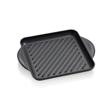 Ayesha Curry 48372 10 in. Preseasoned Cast Iron Induction Grill Pan with Helper Handle & Pour Spouts Black