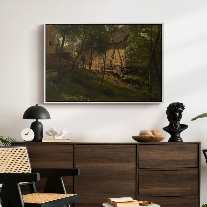 German Farm, 1859 - Hans Gude, toile tendue avec châssis, 24 po x 36 po, Blanc