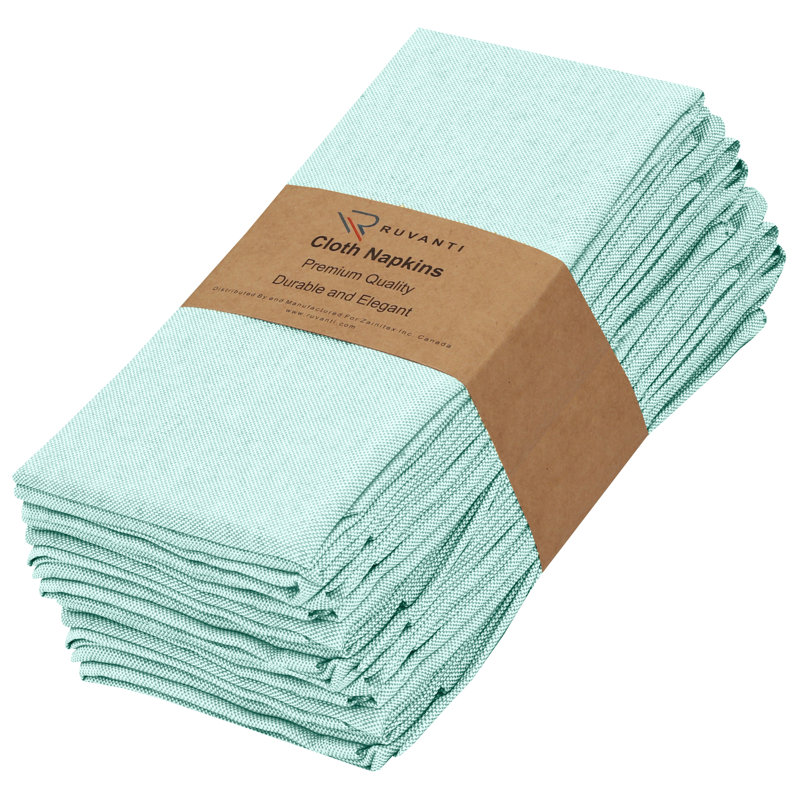 Serviette carrée en polyester et coton, Bleu-vert