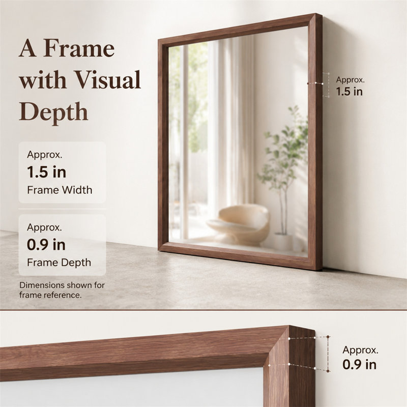 Miroir mural surdimensionné 39,8 "x 35,6" avec cadre en aluminium noyer