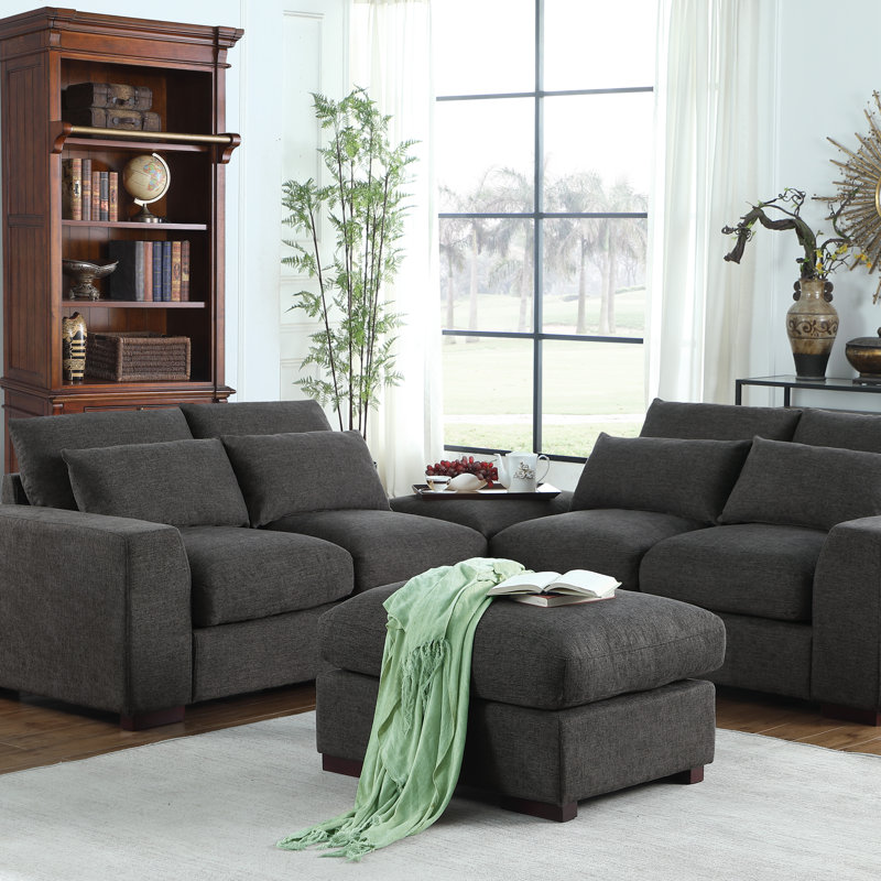 Canapé modulaire avec 2 repose-pieds Tatman, Lin gris foncé