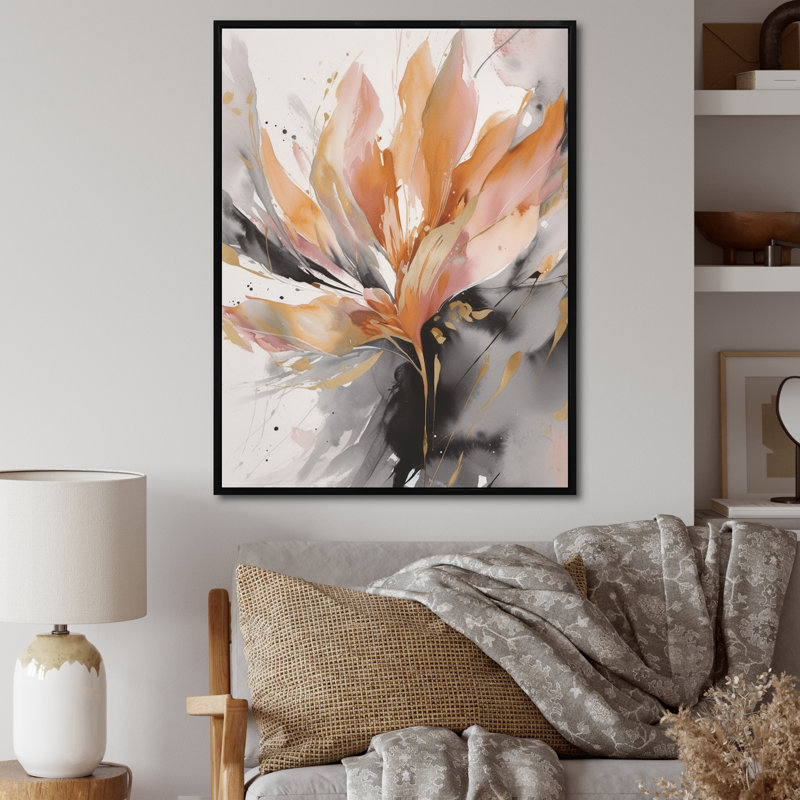 Abstraction de marbre orange et gris hypnotique - art mural abstrait en marbre, H 32 po x l 16 po, Noir
