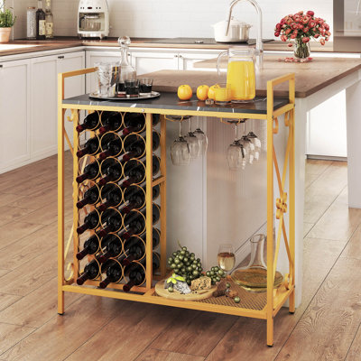 Range-bouteilles autoportant pour 21 bouteilles avec étagère de rangement noir et or