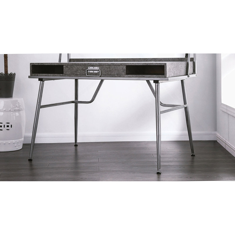 Bureau d'ordinateur industriel moderne avec port USB, un tiroir et deux tablettes, pieds en métal pour une durabilité et une fonctionnalité améliorées