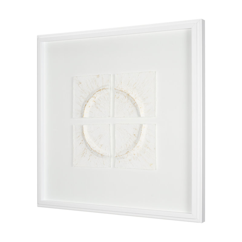 Équivalent à quadrant blanc, œuvre d'art texturée 3D encadrée à la main sous verre, Blanc, Equal Quadrants White
