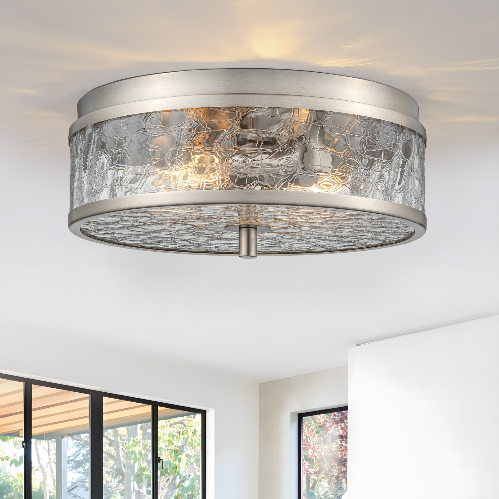 Alixandra 12" 2-Light Wrought Iron Flush Mount, Brushed Nickel