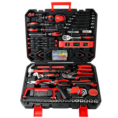 266-Piece Home Tool Set with Rolling Tool Box – Complete Household Hand Tool Kit for Garage, Car, DIY & Workshop – Includes Ratcheting Screwdriver, So