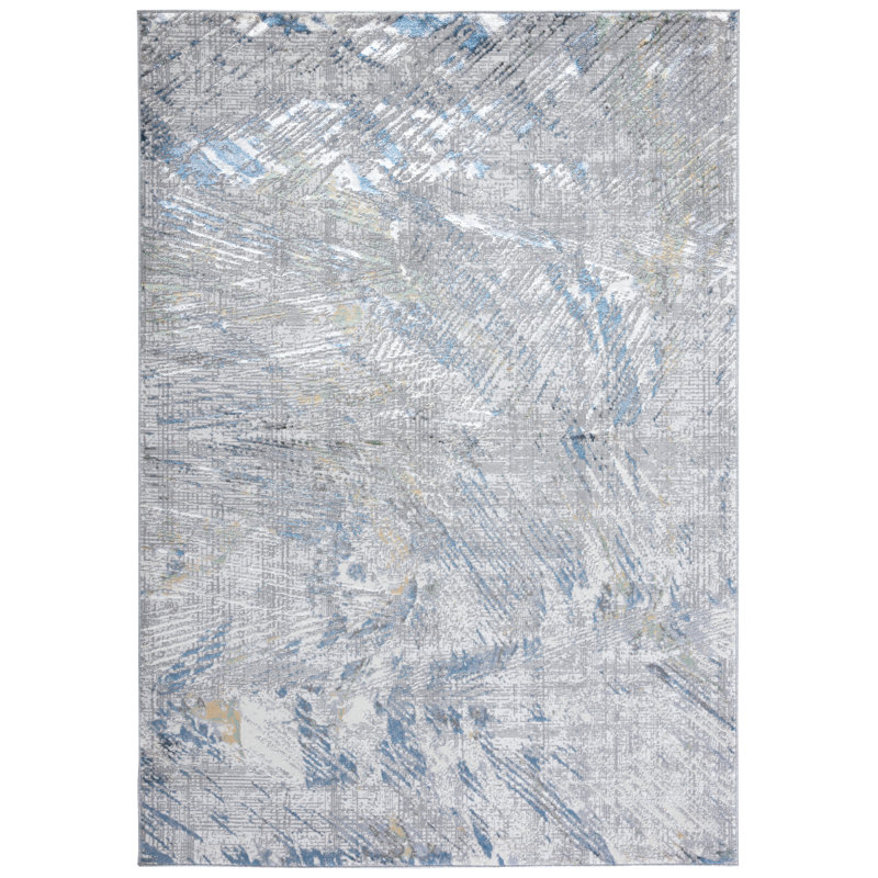 Tapis gris / bleu Wayde, Rectangle 5 pi 5 po x 7 pi 7 po