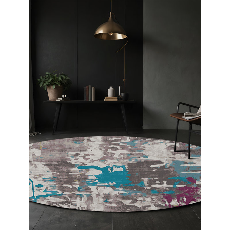 Tapis gris soyeux et moelleux, Rond 3 pi