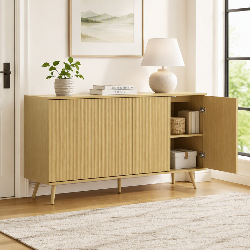 Buffet buffet avec rangement, buffet long avec 4 portes, console en bois avec tablettes réglables pour le salon, la cuisine, la salle à manger et la salle à manger