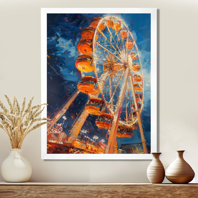 Parc d'attractions jaune et bleu - Art mural, Encadrement argenté, H 12 po x l 20 po