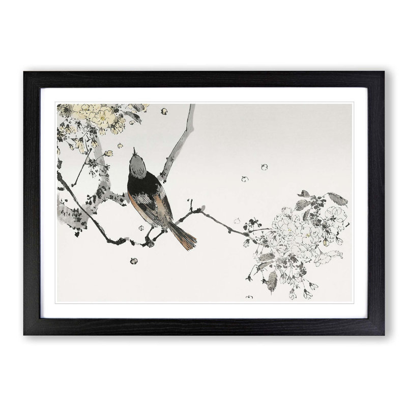 Japanese Swallow by Watanabe Seitei - Picture Frame Painting Print on MDF, Black Framed, 62cm H x 87cm W x 2cm D