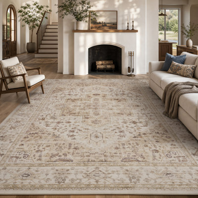 Tapis lavable doux et floral rétro avec envers antidérapant pour le salon et la chambre à coucher