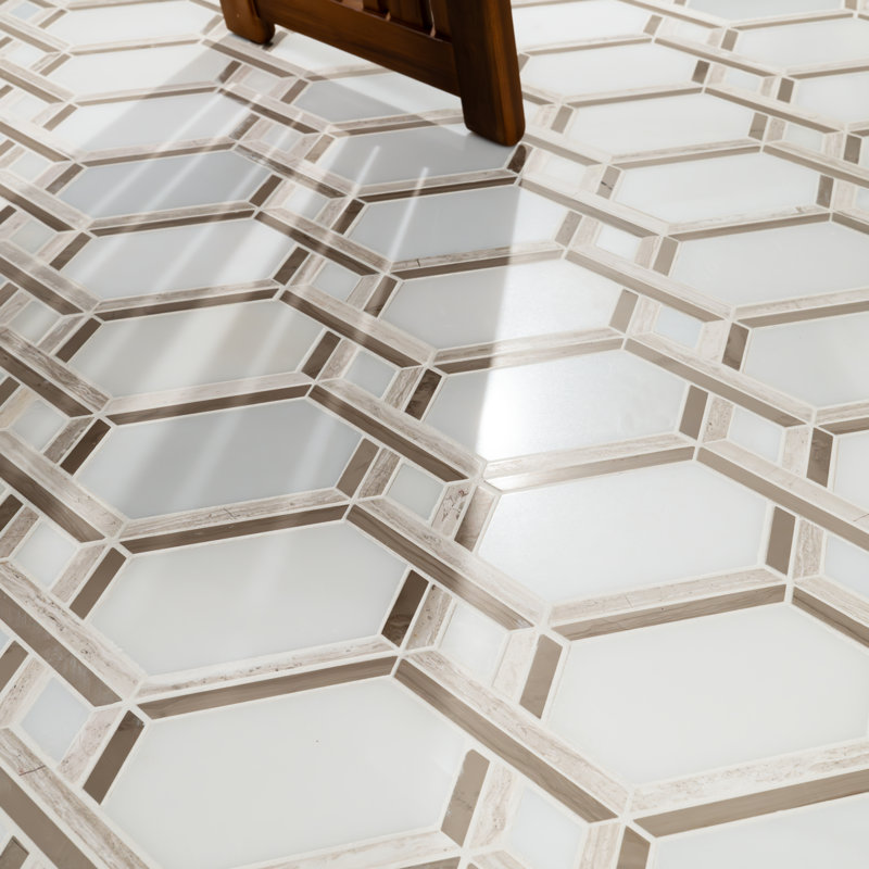 Crown Lattice Geometric 12 in. x 13 in. Polished Marble Mosaic Floor and Wall Tile