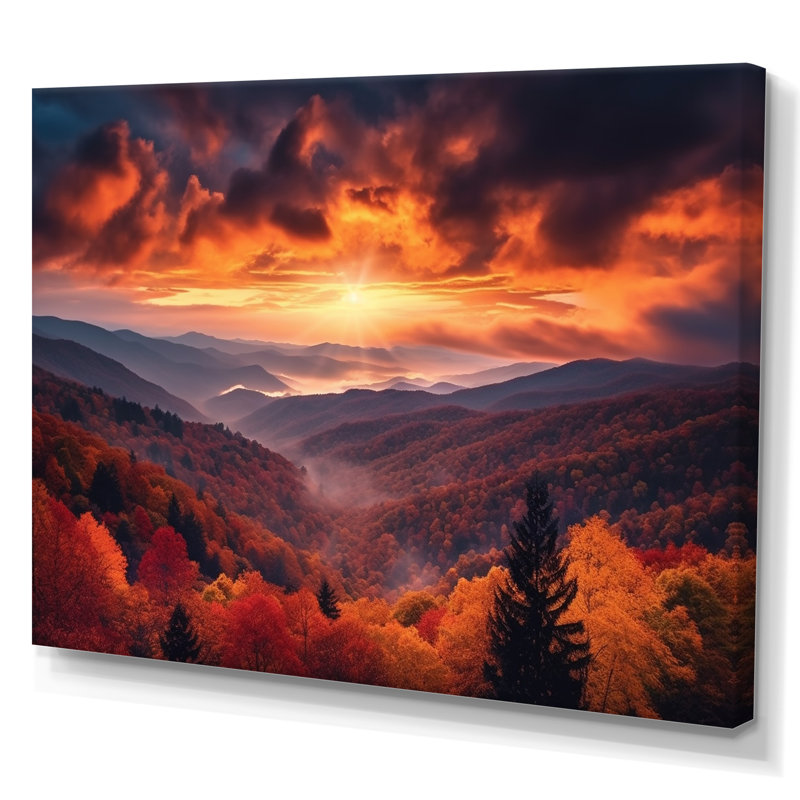 Impression sur toile Tennessee Great Smoky Mountains Sunset I, H 34 po x l 44 po x P 1,5 po, Toile tendue