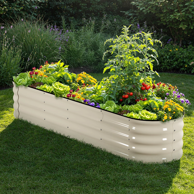 Evalyn Metal Outdoor Raised Garden Bed, Ivory