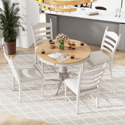 Roane 5 - Piece Extendable Dining Set with Round Extendable Dining Table and 4 Upholstered Dining Chairs