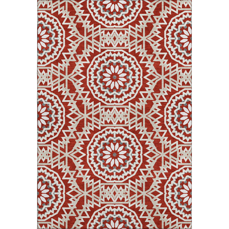 Tapis rouge Cerrito lavable à la machine de qualité supérieure, Rectangle 10 pi x 14 pi