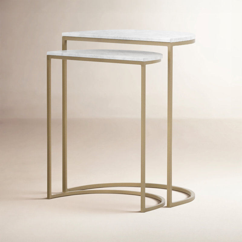 Ane Marble Nesting End Table, White Marble, Gold