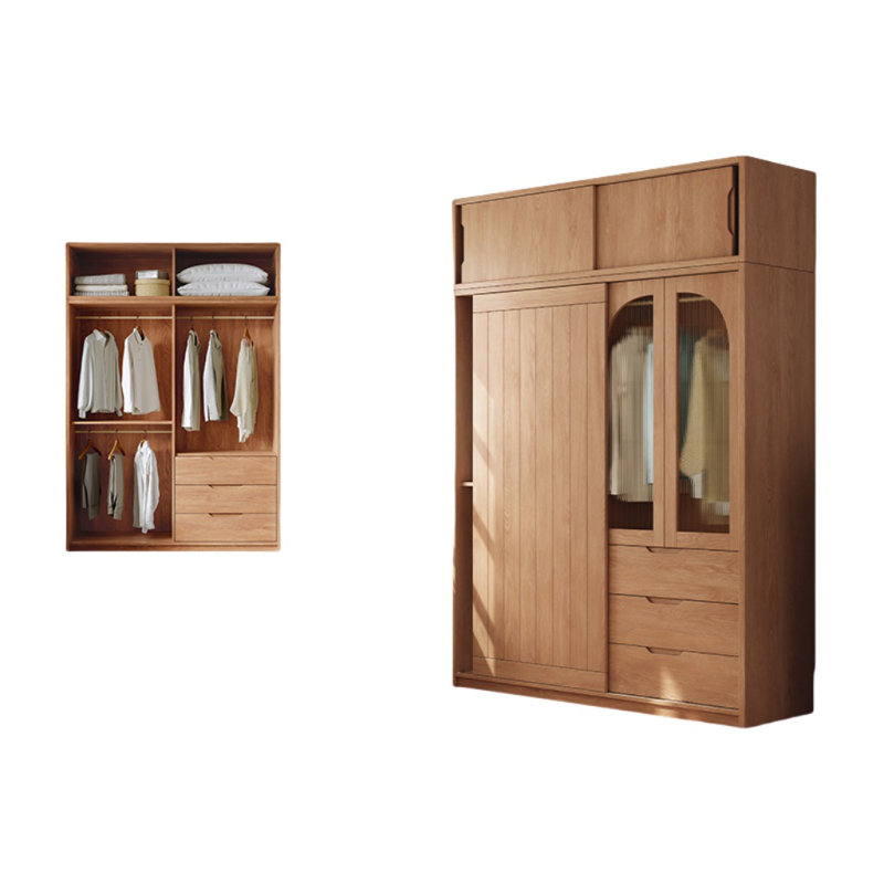 Retro Simple Push Pull Wardrobe, 98.43" H x 62.99" W x 23.62" D
