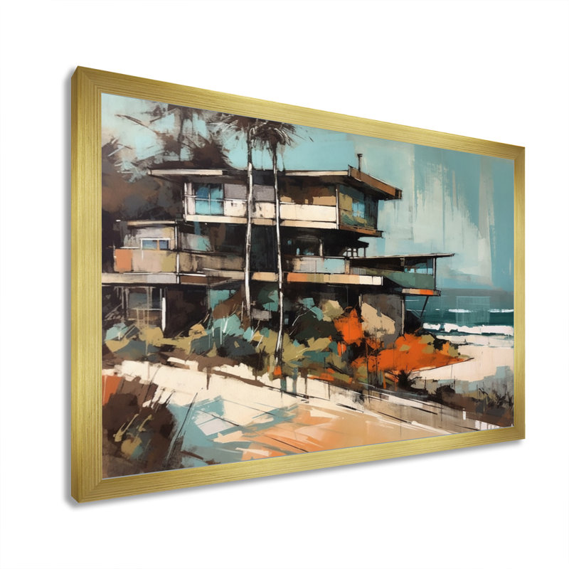 «Orange and Beige Cityscape Chronicles», reproduction sur toile, H 30 po x l 40 po x P 1,5 po, Encadrement doré
