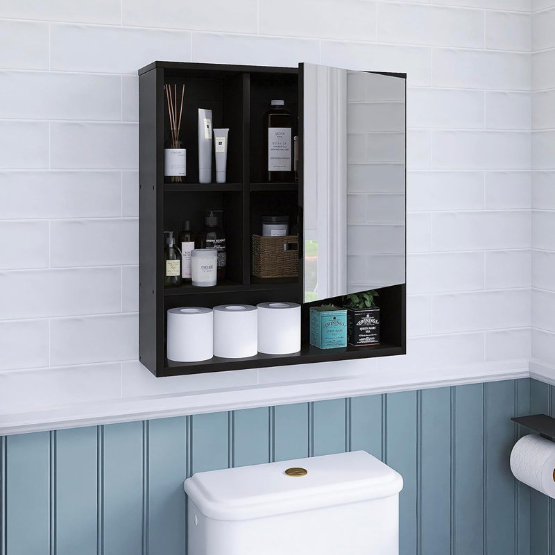 Armoire de salle de bain murale à miroir, économiseur d'espace en bambou