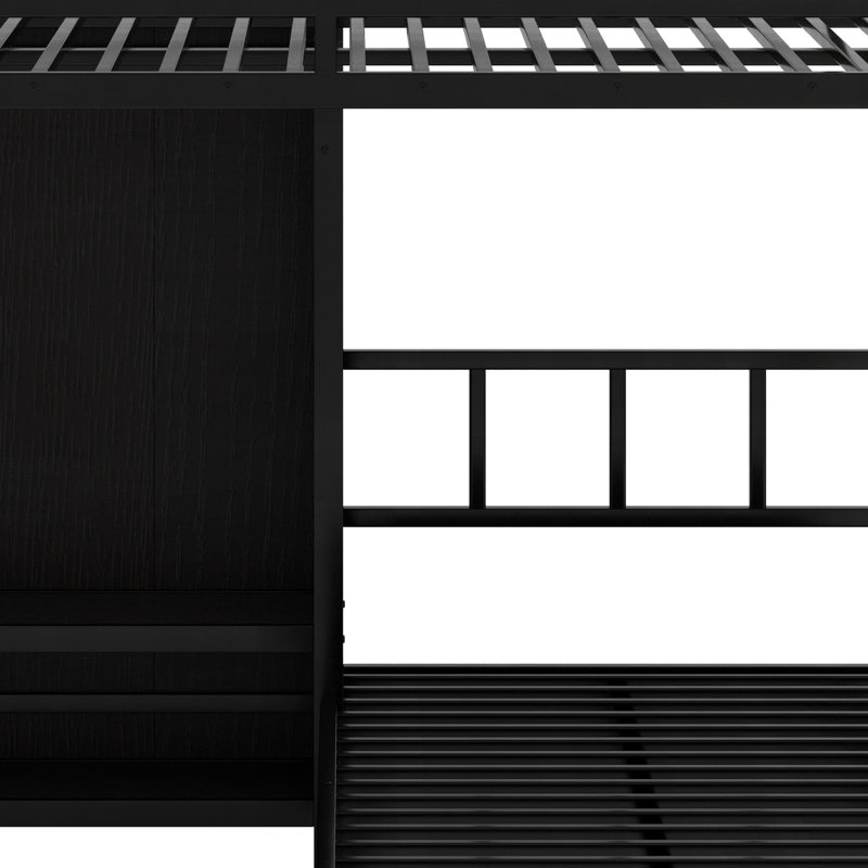 Metal Bunk Bed With Folding Desk, Closet With LED