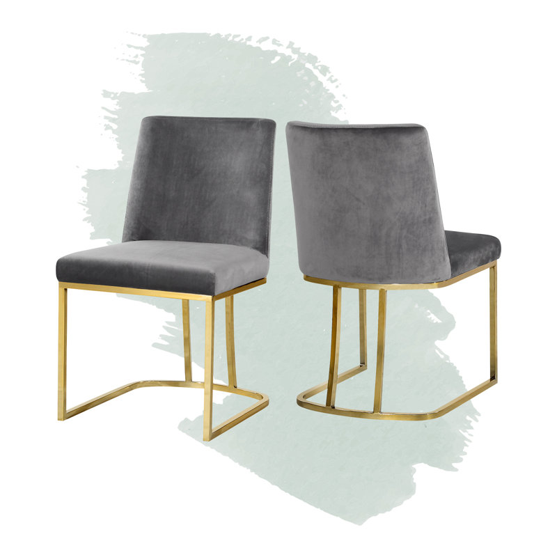 Chaise d'appoint en velours Heidi, Velours gris, Doré