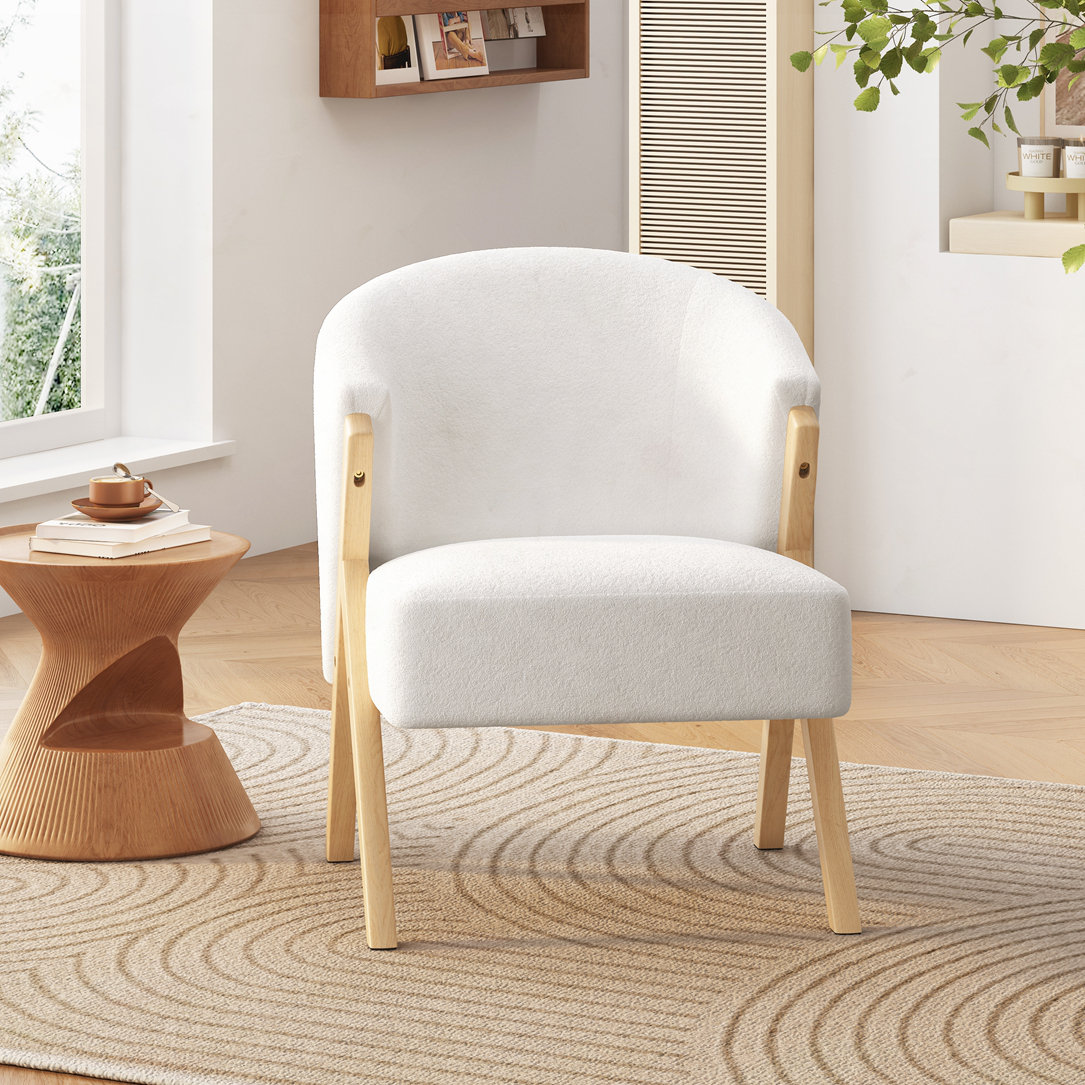 Ebern Designs Modern Accent Chair with White Upholstery and Solid Wood ...