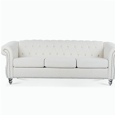 84.65" Rolled Arm Chesterfield 3 Seater Sofa