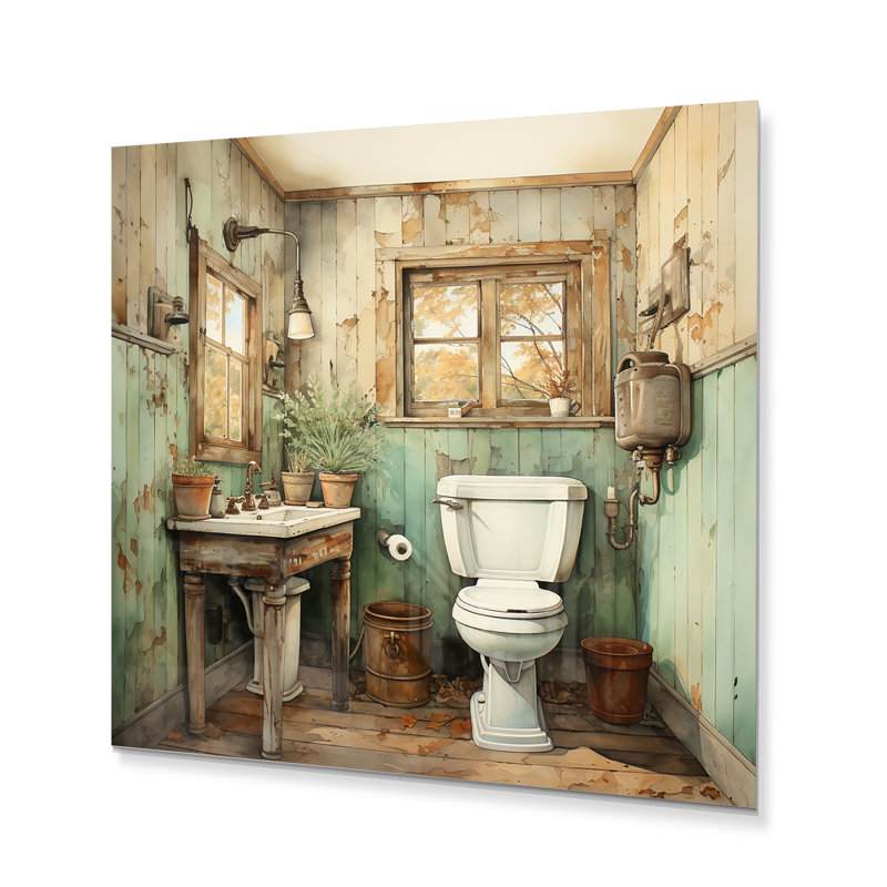 Toilette rétro Vintage Farmhouse II - impression de bain et de lessive sur métal, H 36 po x l 36 po x P 1 po