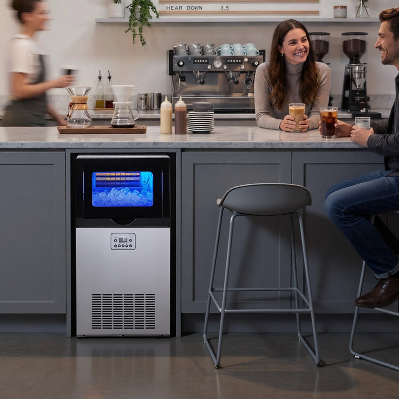 Commercial Ice Maker Machine, 120 lbs/24h with 30 lbs Storage Capacity, Built-in/Freestanding/Under Counter, Stainless Steel Ice Maker with LED Display & Self-Cleaning, for Home Bar Restaurant