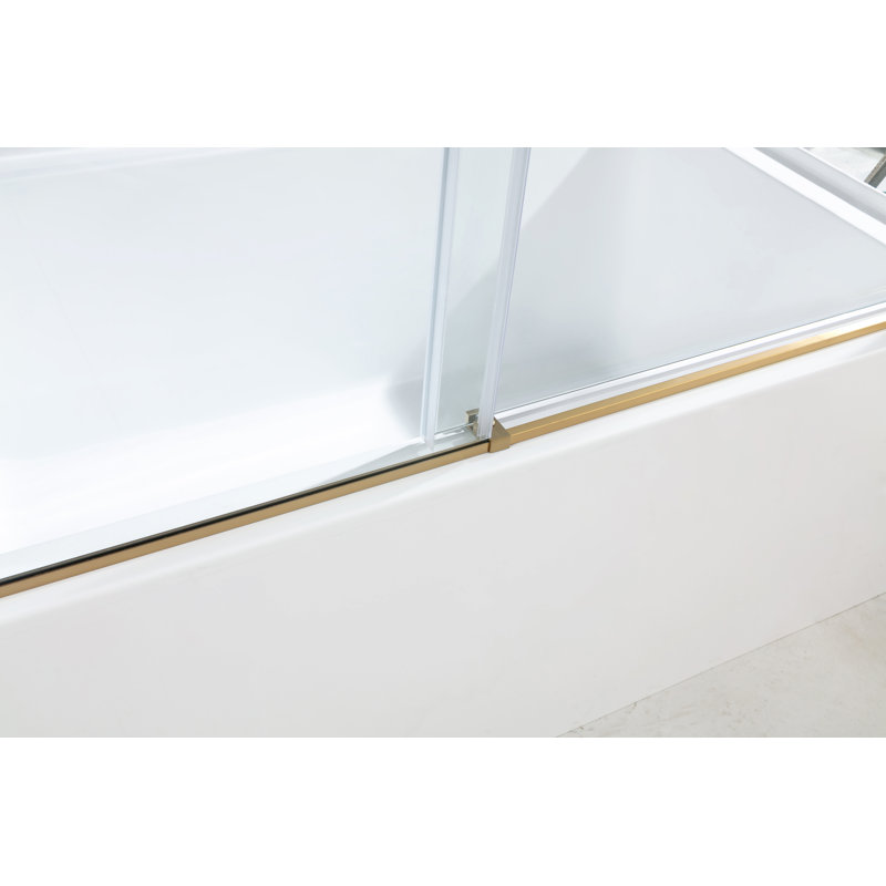 Kingston Brass 60-Inch Acrylic Rectangular 3-Wall Anti-Skid Alcove Tub With Tub Door, Drain, Brushed Brass, Left