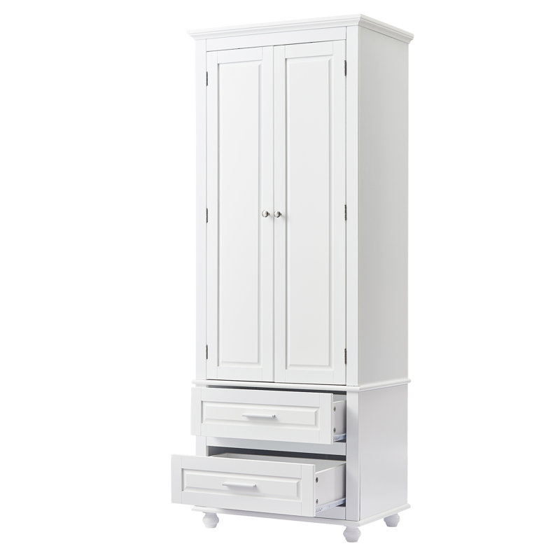 Accent Cabinet, Tall Storage Cabinet with Two Drawers, White
