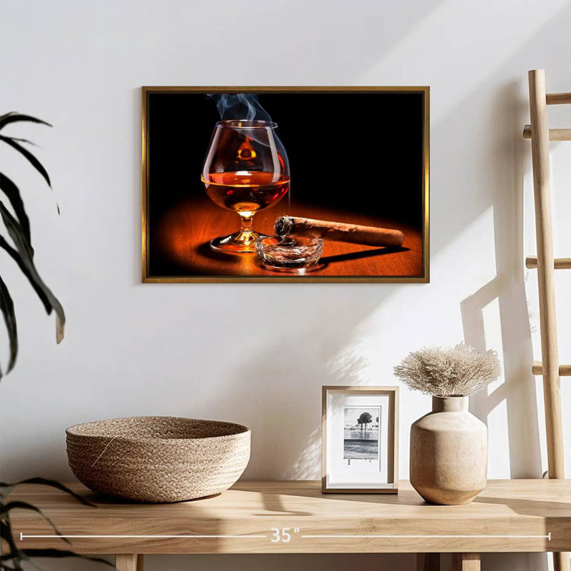 Boissons au cigare et au cognac, Cadre flottant doré, 19 po x 13 po