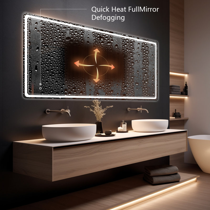 Miroir mural anti-buée Dibbrun, 27 po x 55 po, Rectangle