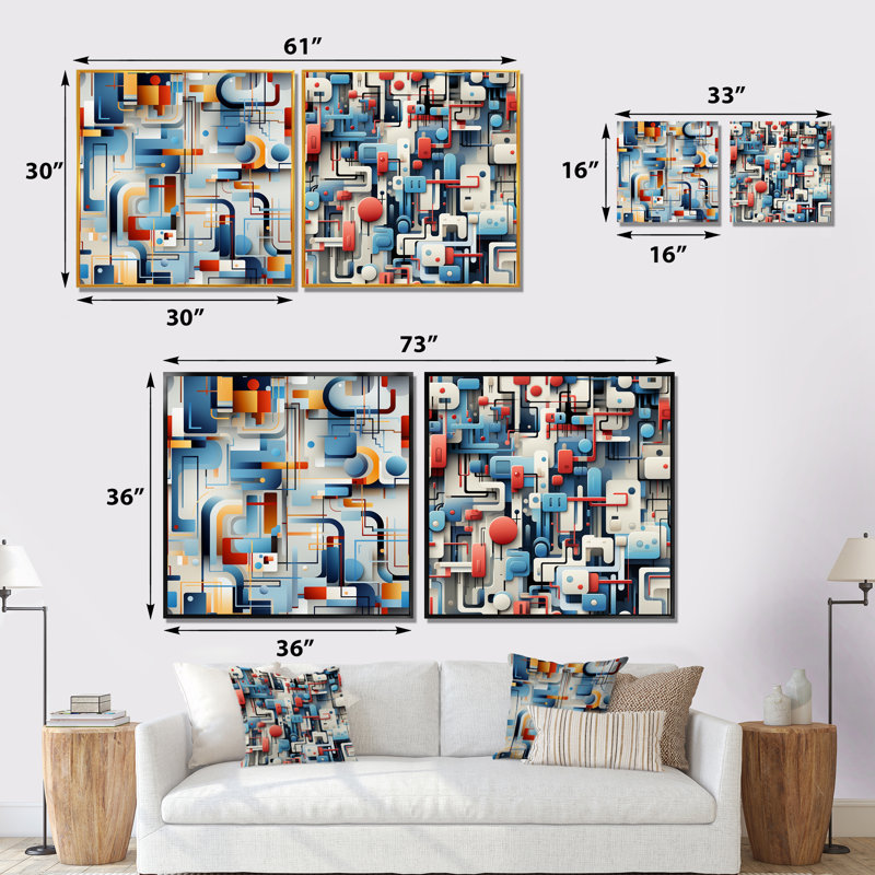 Ensemble de 2 reproductions d'art sur toile à motif abstrait Corabeth, H 36 po x l 73 po x P 1,5 po, Encadrement brun