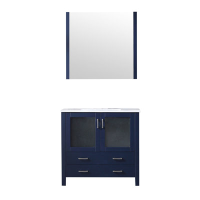 Meuble-lavabo simple l 36 po x P 18,25 po Volez, plateau en céramique blanche et miroir 34 po Volez