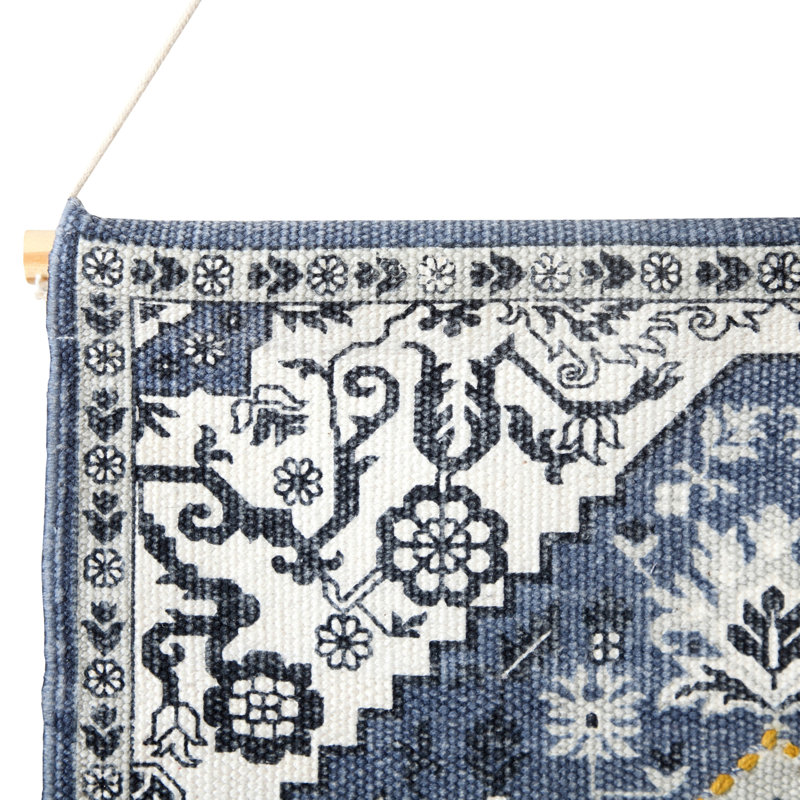 Suspension murale en coton, Denim bleu / jaune / blanc cassé
