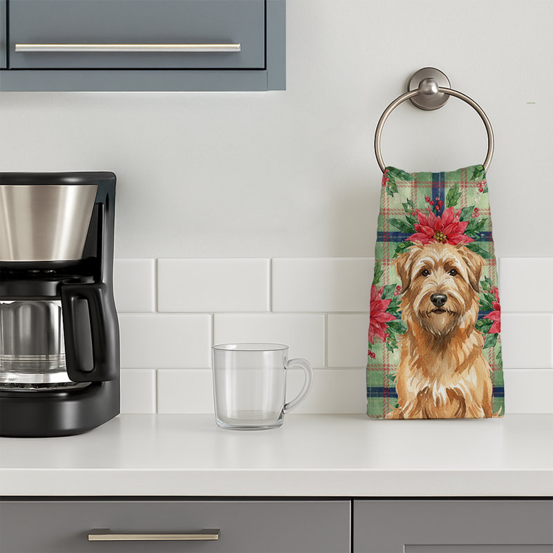 Tawny Briard Christmas PoinsettIas Kitchen Towel, Tawny Briard