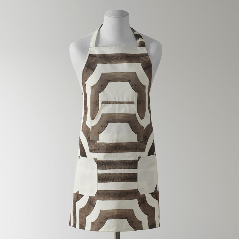 Printed Cotton Kitchen Apron with Pockets Adjustable, Mecca Brown