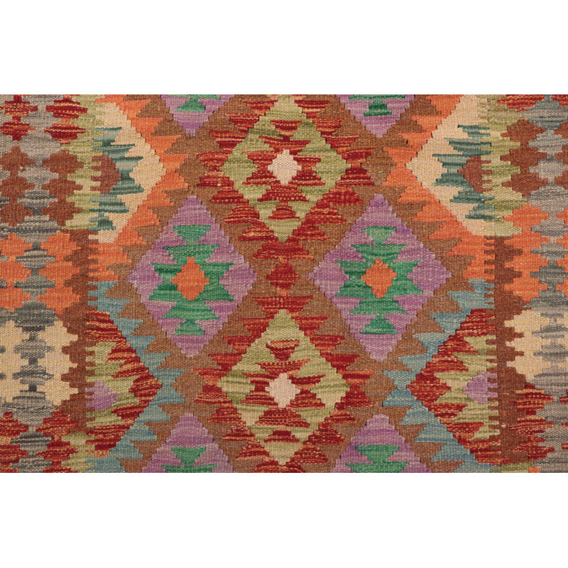 Runner Geometric Wool Hand Woven 102cm X 212cm Area Rug