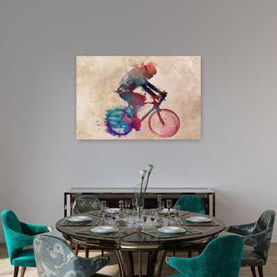 «Dynamic Watercolor Cyclist», art mural contemporain