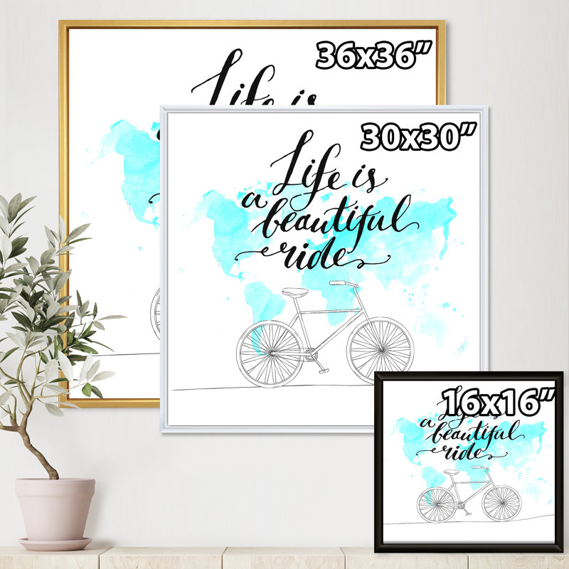 Life Is a Beautiful Ride - Art textuel sur toile, H 36 po x l 36 po x P 1 po, Toile encadrée d'or