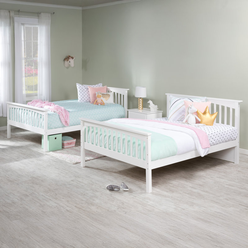 Blaisdell Solid Wood Standard Ladder Bunk Bed with Roll Out Trundle, Full over Full, White